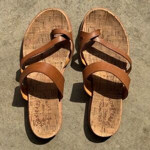 Kork-Ease Belinda Leather Sandals Womens 7 Brown Terra Toe Loop Boho Comfort